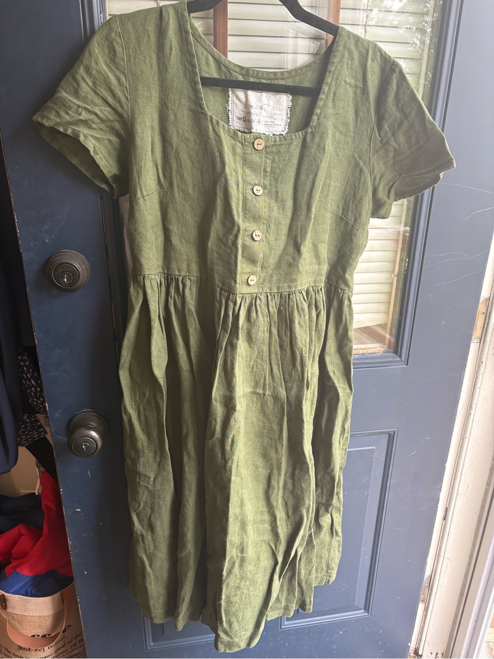 notPERFECTLINEN juniper Green Short-Sleeve Odessa Button Midi Dress